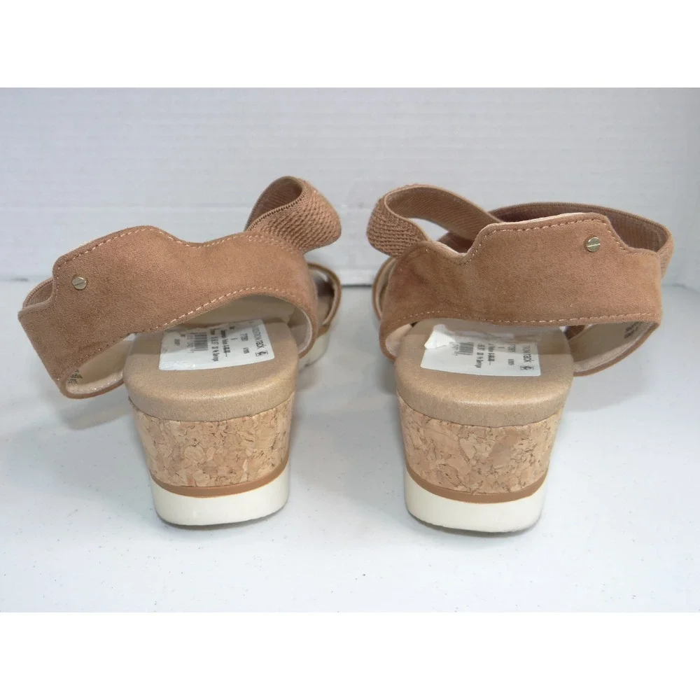 Just Cute Brown Cork Wedge Elastic Strap‎ Sandals Mens 6 Womens 8